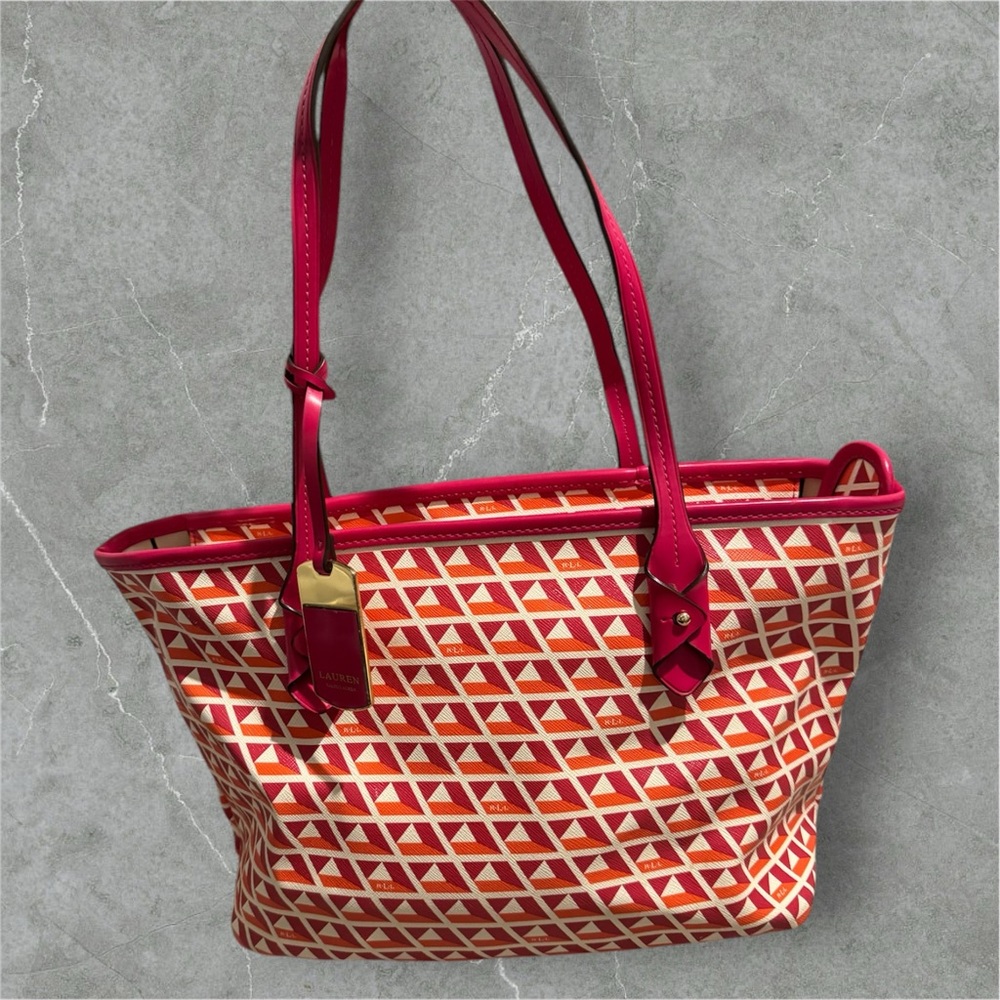 Ralph Lauren Vibrant Red and Orange Geometric Tote